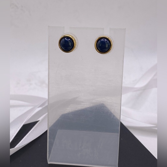 👑💕NEW! NWT Trina Turk Navy Gold Stud Earrings💕👑 - Picture 7 of 8